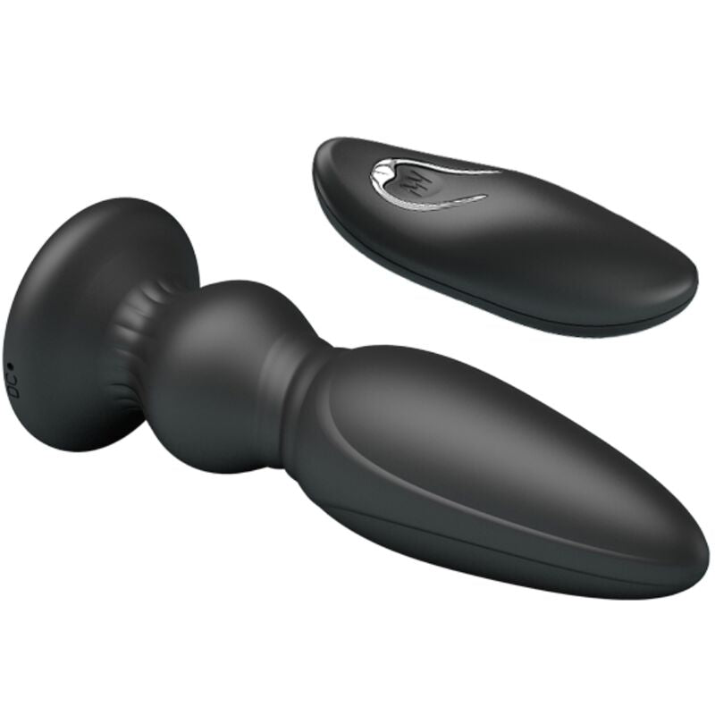 MR PLAY - VÝKONNÝ VIBRÁTOR S DÁLKOVÝM OVLÁDÁNÍM ANÁLNÍHO KOLEČKU ČERNÝ