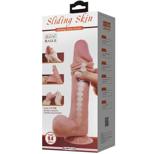 PRETTY LOVE - POSUVNÉ REALISTICKÉ DILDO S PŘÍSAVKOU NA KŮŽI, HNĚDÉ, 24 CM