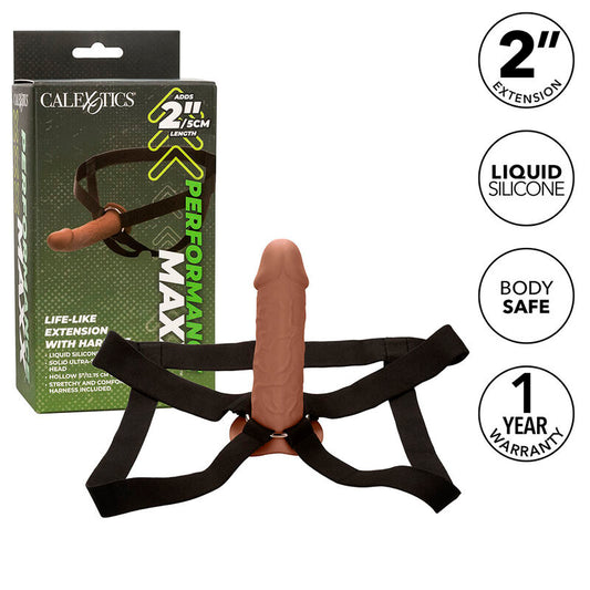 CALEXOTICS - PERFORMANCE MAXX REAL-LIKE PRODLOUŽENÍ S POSTROJEM HNĚDÁ KŮŽE