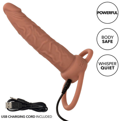 CALEXOTICS - PERFORMANCE MAXX DOBÍJECÍ DVOJITÝ PENETRÁTOR HNĚDÁ KŮŽE