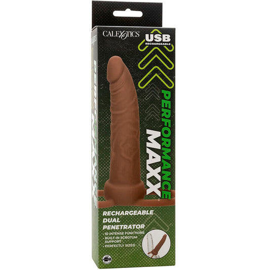 CALEXOTICS - PERFORMANCE MAXX DOBÍJECÍ DVOJITÝ PENETRÁTOR HNĚDÁ KŮŽE