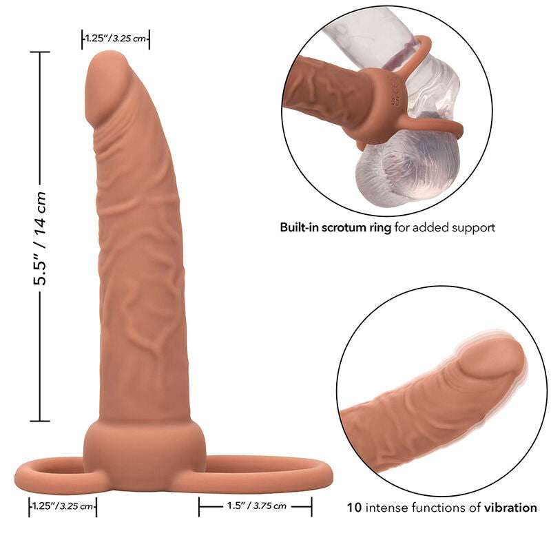 CALEXOTICS - PERFORMANCE MAXX DOBÍJECÍ DVOJITÝ PENETRÁTOR HNĚDÁ KŮŽE
