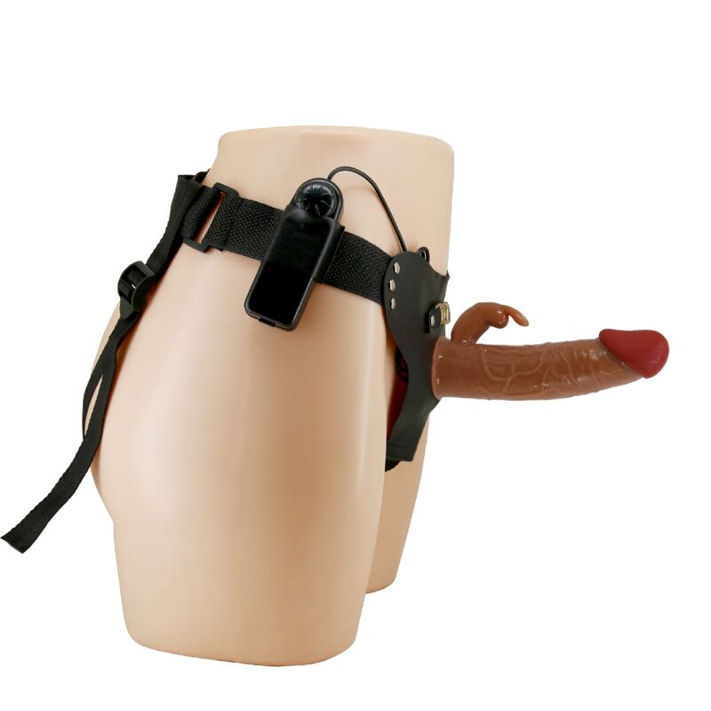 PRETTY LOVE - UNIVERZÁLNÍ SALOPKY MARION HARNESS S VIBRACÍM DILDEM 19 CM HNĚDÉ