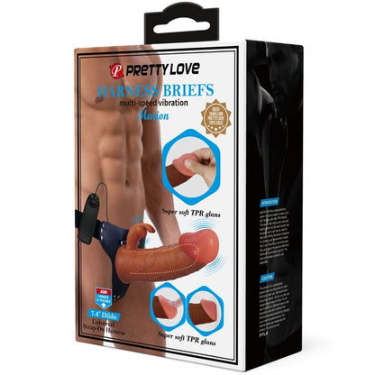 PRETTY LOVE - UNIVERZÁLNÍ SALOPKY MARION HARNESS S VIBRACÍM DILDEM 19 CM HNĚDÉ