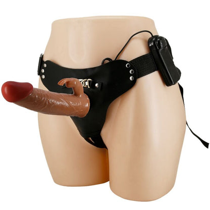 PRETTY LOVE - UNIVERZÁLNÍ SALOPKY MARION HARNESS S VIBRACÍM DILDEM 19 CM HNĚDÉ