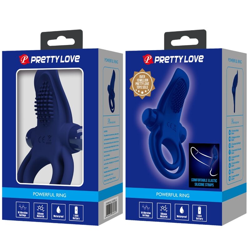 PRETTY LOVE - BRONSON DVOJITÝ PRSTEN S VIBRACEMI MODRÁ