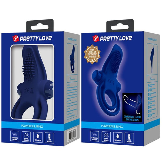 PRETTY LOVE - BRONSON DVOJITÝ PRSTEN S VIBRACEMI MODRÁ