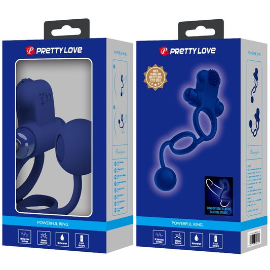 PRETTY LOVE - REMINGTON DVOJITÝ VIBRAČNÍ KROUŽEK S MODRÝM ZÁSOBNÍKEM