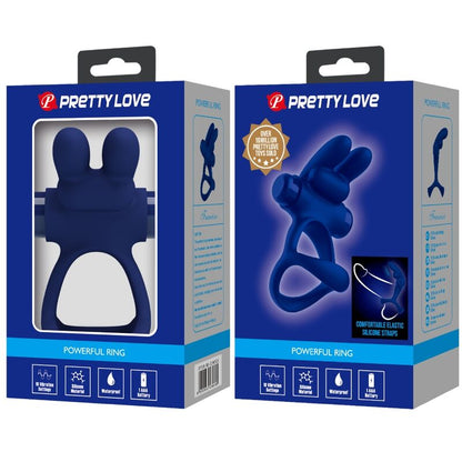 PRETTY LOVE - FRANCISCO DVOJITÝ VIBRAČNÍ KROUŽEK KRÁLÍK MODRÝ