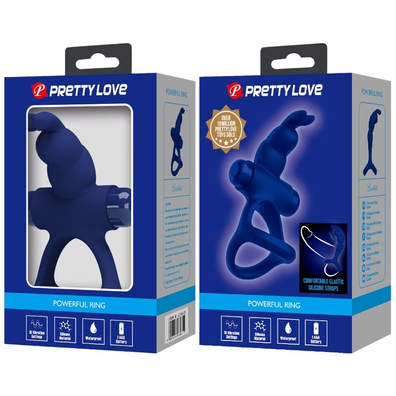 PRETTY LOVE - DVOJITÝ VIBRAČNÍ KROUŽEK LUCHITO KRÁLÍK MODRÝ