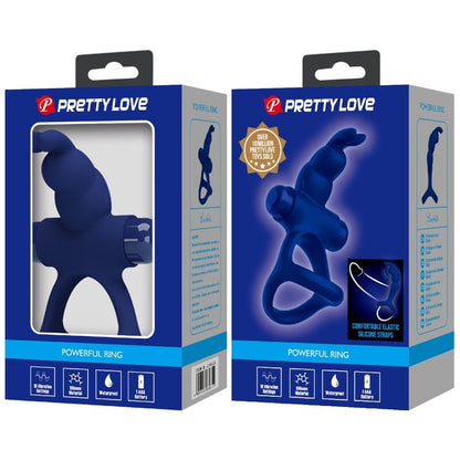 PRETTY LOVE - DVOJITÝ VIBRAČNÍ KROUŽEK LUCHITO KRÁLÍK MODRÝ