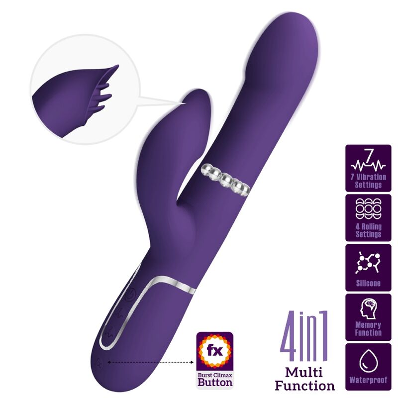 PRETTY LOVE - ZALIN RABBIT VIBRATOR PEARLS 4 V 1 FIALOVÉ
