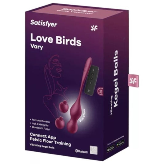 SATISFYER - VIBRAČNÍ KULIČKY LOVE BIRDS VARY, BEZPLATNÁ APLIKACE, VÍNOVĚ ČERVENÁ