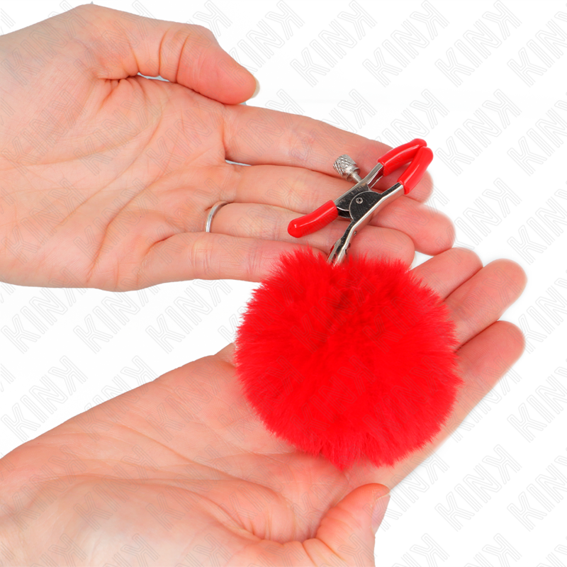 KINK - Svorka na bradavky z umělé kožešiny, červená, 6 cm