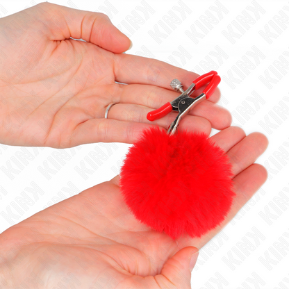 KINK - Svorka na bradavky z umělé kožešiny, červená, 6 cm