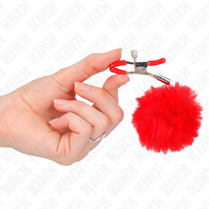 KINK - Svorka na bradavky z umělé kožešiny, červená, 6 cm