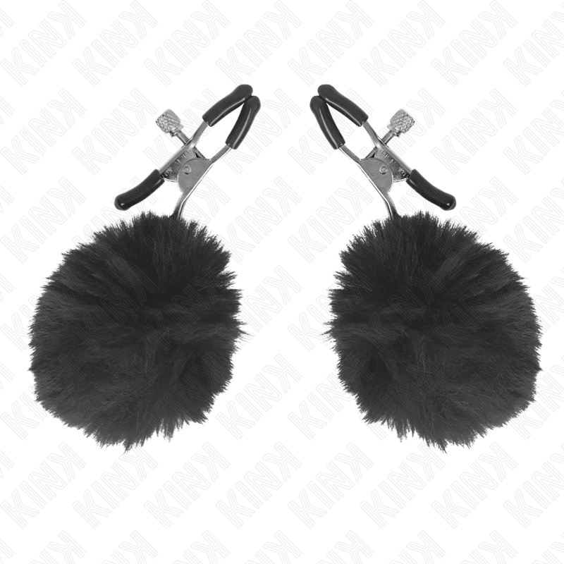 KINK - Svorka na bradavky z umělé kožešiny, černá 6 cm