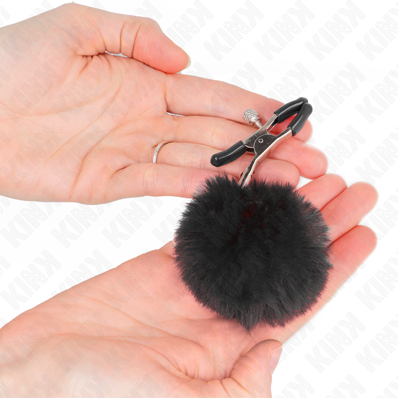 KINK - Svorka na bradavky z umělé kožešiny, černá 6 cm
