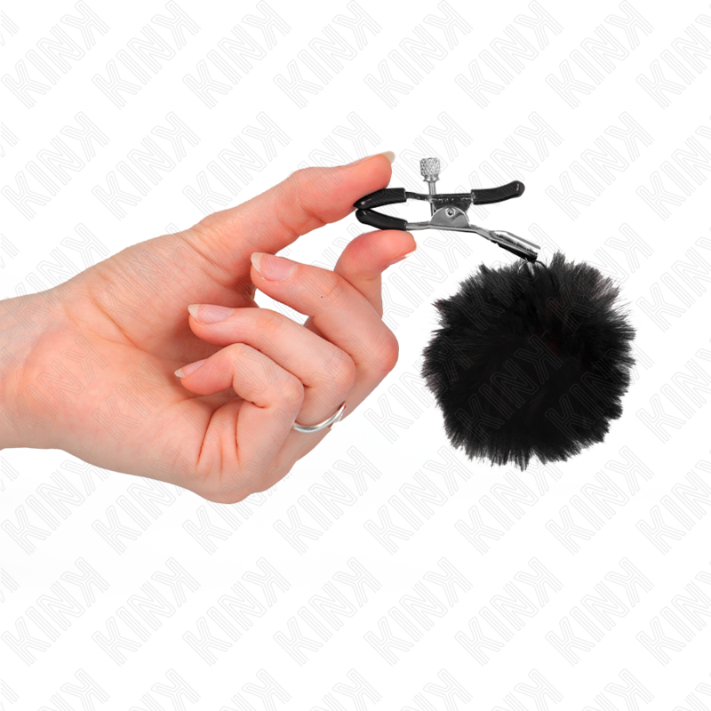 KINK - Svorka na bradavky z umělé kožešiny, černá 6 cm