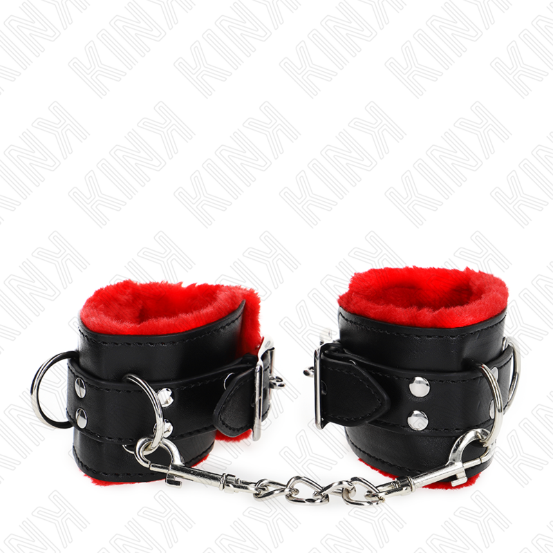 KINK - KOŽEŠINOU PODŠÍVANÝ ZÁPĚSTNÍ PÁS S ČTVERCOVÝMI OTEVŘENÍMI, ČERVENO-ČERNÝ NASTAVITELNÝ PÁSEK 17-29 CM X 6 CM