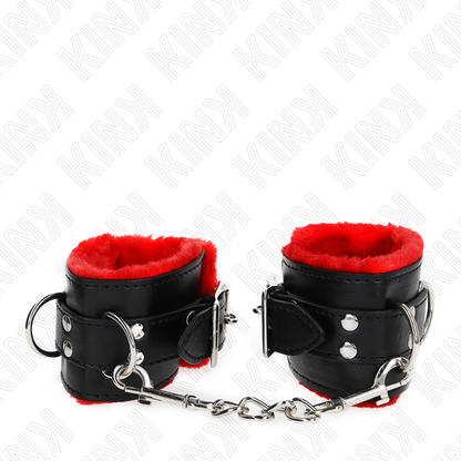 KINK - KOŽEŠINOU PODŠÍVANÝ ZÁPĚSTNÍ PÁS S ČTVERCOVÝMI OTEVŘENÍMI, ČERVENO-ČERNÝ NASTAVITELNÝ PÁSEK 17-29 CM X 6 CM