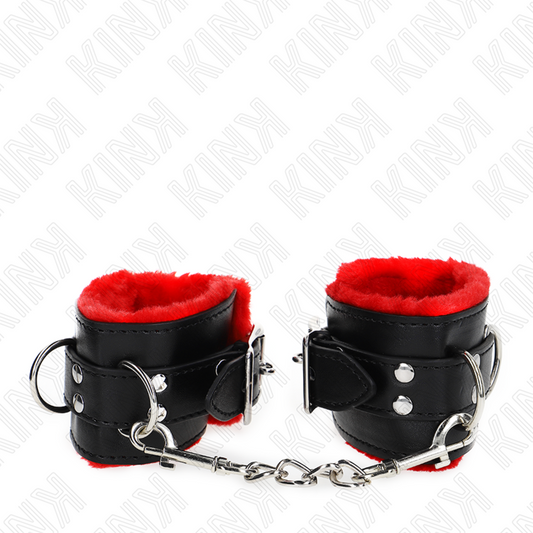 KINK - KOŽEŠINOU PODŠÍVANÝ ZÁPĚSTNÍ PÁS S ČTVERCOVÝMI OTEVŘENÍMI, ČERVENO-ČERNÝ NASTAVITELNÝ PÁSEK 17-29 CM X 6 CM