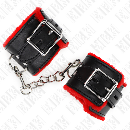 KINK - KOŽEŠINOU PODŠÍVANÝ ZÁPĚSTNÍ PÁS S ČTVERCOVÝMI OTEVŘENÍMI, ČERVENO-ČERNÝ NASTAVITELNÝ PÁSEK 17-29 CM X 6 CM