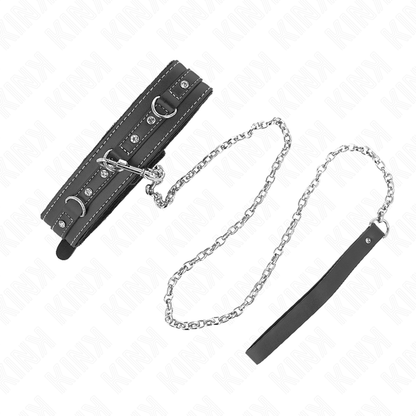 KINK - PVC KOŽENÝ NÁHRDELNÍK S PÁSKEM 105 CM, KAMÍNKOVÝ NÝT 41,5 X 4 CM