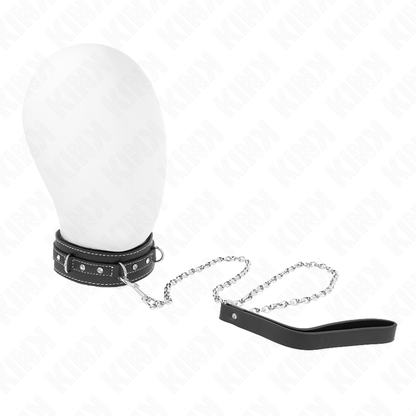 KINK - PVC KOŽENÝ NÁHRDELNÍK S PÁSKEM 105 CM, KAMÍNKOVÝ NÝT 41,5 X 4 CM