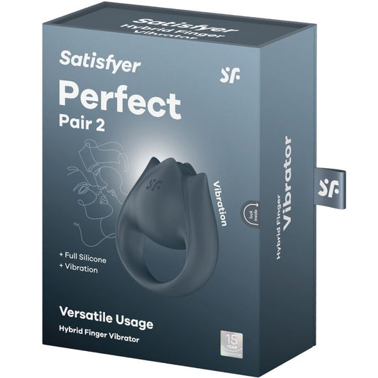 SATISFYER - PERFECT PAIR 2 MULTIVBRÁTOR 2 V 1 KROUŽEK NA PENIS A STIMULÁTOR PRSTŮ ŠEDÝ