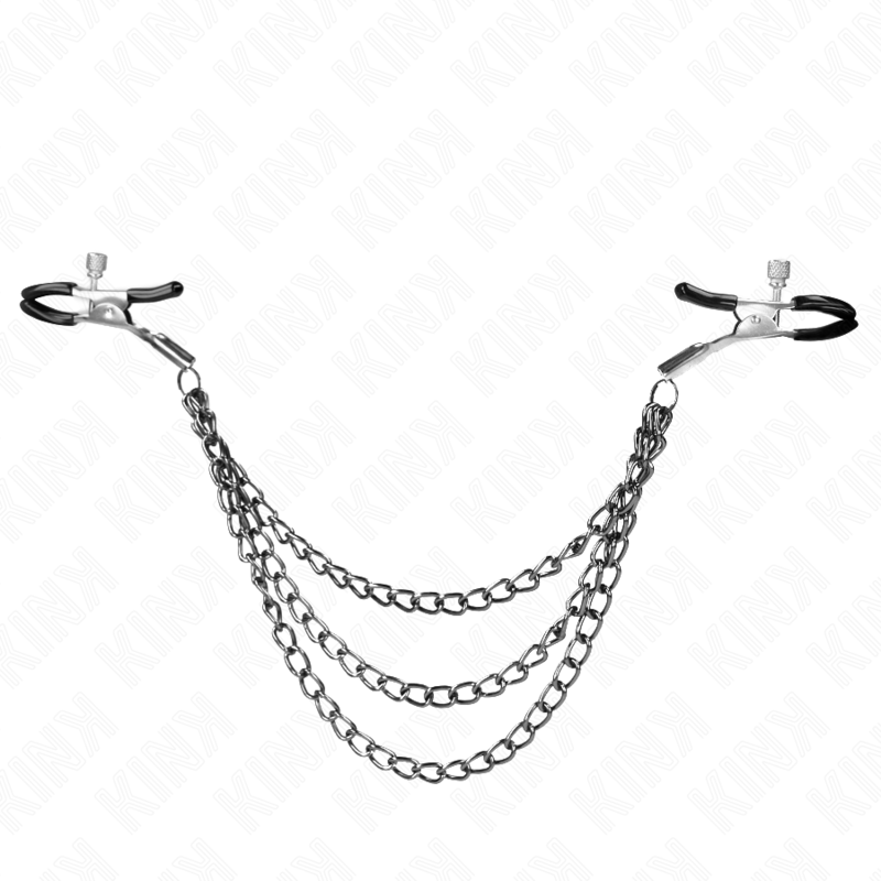 KINK - Svorky na bradavky se 3 řetízky, černé 20/23/28 cm