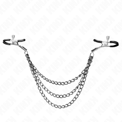 KINK - Svorky na bradavky se 3 řetízky, černé 20/23/28 cm