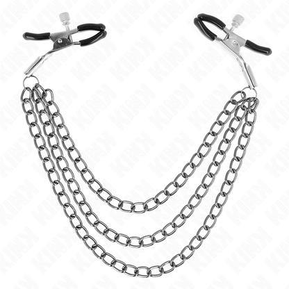 KINK - Svorky na bradavky se 3 řetízky, černé 20/23/28 cm