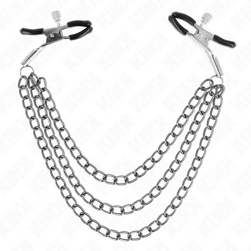 KINK - Svorky na bradavky se 3 řetízky, černé 20/23/28 cm