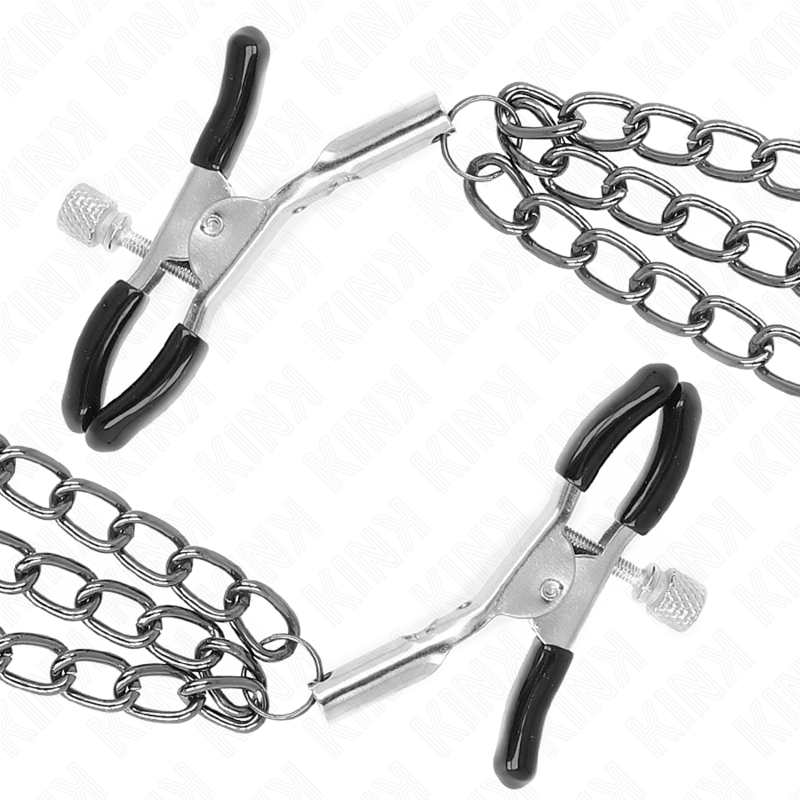 KINK - Svorky na bradavky se 3 řetízky, černé 20/23/28 cm