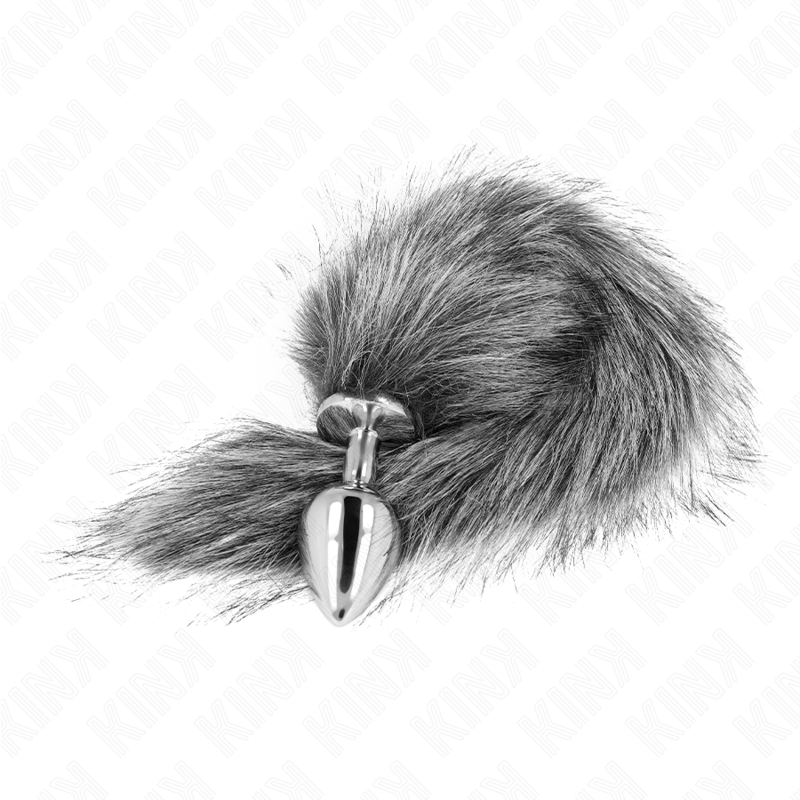 KINK - ANÁLNÍ KOlík VELIKOST M 8 X 3,5 CM SE SYNTETICKÝM OCÁSKEM 40 CM ŠEDÝ