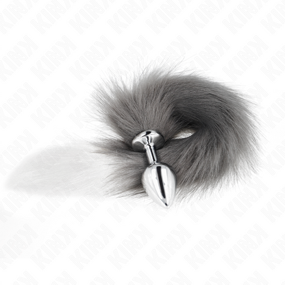 KINK - ANÁLNÍ KOlík VELIKOST M 8 X 3,5 CM SE SYNTETICKÝM OCASEM 40 CM ŠEDOBÍLÝ