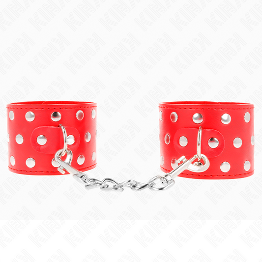 KINK - PÁSTY NA ZÁPĚSTÍ S PÁSKEM, PLNÉ NÝTŮ, ČERVENÉ, NASTAVITELNÉ 19-24 CM X 5,5 CM