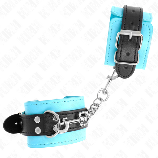 KINK - HÁKOVÉ ZÁPĚSTNÍ PÁSY S MODROU KOŽEŠINOVOU PODŠÍVKOU, NASTAVITELNÉ 20-28 CM X 5,5 CM