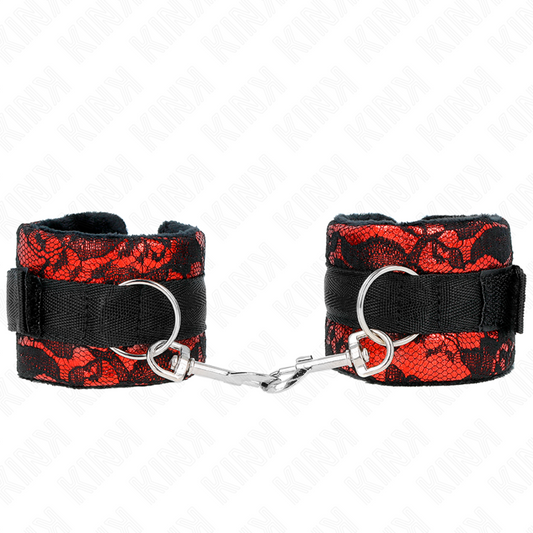 KINK - KRÁTKÉ SAMETOVÉ KRAJKOVÉ ZÁPĚSTNÍ PÁSKY S NYLONOVÝM UZAVÍRÁNÍM ČERVENO-ČERNÉ 23 X 6,5 CM