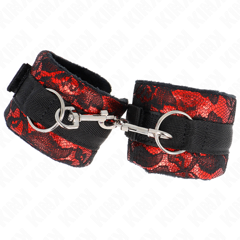 KINK - KRÁTKÉ SAMETOVÉ KRAJKOVÉ ZÁPĚSTNÍ PÁSKY S NYLONOVÝM UZAVÍRÁNÍM ČERVENO-ČERNÉ 23 X 6,5 CM