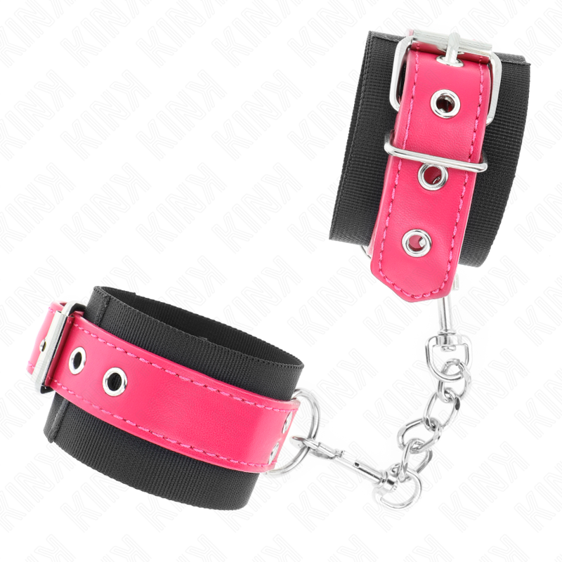 KINK - NYLONOVÉ ZÁPĚSTNÍ PÁSKY ČERNÉ S KOŽENKOVÝM PÁSKEM, MALINOVĚ RŮŽOVÉ, NASTAVITELNÉ 19-29 CM X 5,1 CM