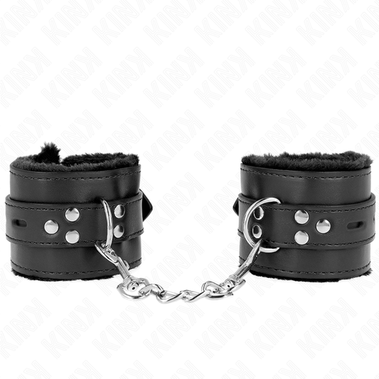 KINK - KOŽEŠINOVÉ ZÁPĚSTNÍ PÁSY S ČTVERCOVÝMI OTEVÍRKAMI, ČERNÉ A NASTAVITELNÝ ČERNÝ PÁSEK 17-29 CM X 6 CM