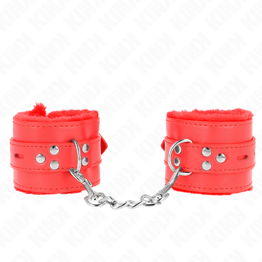 KINK - KOŽEŠINOVÉ ZÁPĚSTNÍ PÁSY S ČTVERCOVÝMI OTEVŘENÍMI, ČERVENÉ A NASTAVITELNÝ ČERVENÝ PÁSEK 17-29 CM X 6 CM