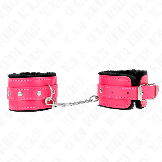KINK - PRÉMIOVÉ ZÁPĚSTNÍ PÁSY S KOŽEŠINOVOU PODŠÍVKOU, ČERNÉ S MALINOVĚ RŮŽOVÝM PÁSKEM, NASTAVITELNÉ 17-29 CM X 6 CM