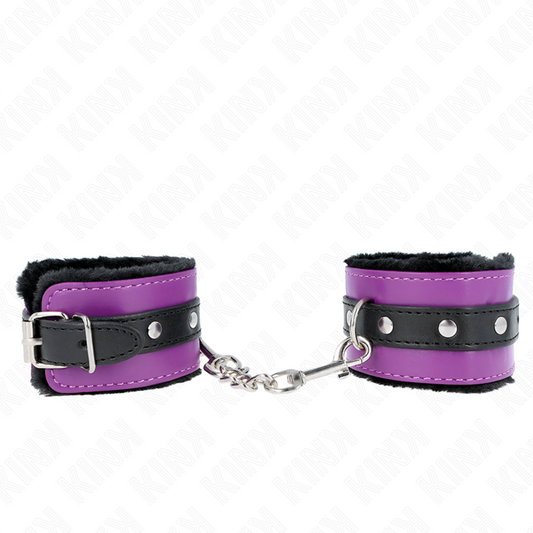 KINK - PRÉMIOVÉ ZÁPĚSTNÍ PÁSY S KOŽEŠINOVOU PODŠÍVKOU, ČERNÉ S FIALOVÝM/ČERNÝM PÁSKEM, NASTAVITELNÉ 17-29 CM X 6 CM