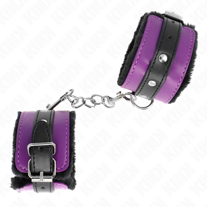 KINK - PRÉMIOVÉ ZÁPĚSTNÍ PÁSY S KOŽEŠINOVOU PODŠÍVKOU, ČERNÉ S FIALOVÝM/ČERNÝM PÁSKEM, NASTAVITELNÉ 17-29 CM X 6 CM