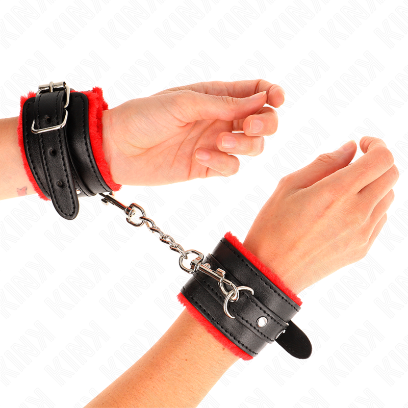 KINK - PRÉMIOVÉ ZÁPĚSTNÍ PÁSY S KOŽEŠINOVOU PODŠÍVKOU, ČERVENÉ S ČERNÝM PÁSKEM, NASTAVITELNÉ 17-29 CM X 6 CM