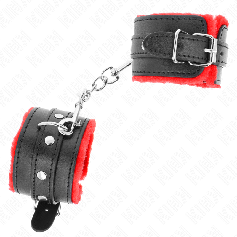 KINK - PRÉMIOVÉ ZÁPĚSTNÍ PÁSY S KOŽEŠINOVOU PODŠÍVKOU, ČERVENÉ S ČERNÝM PÁSKEM, NASTAVITELNÉ 17-29 CM X 6 CM