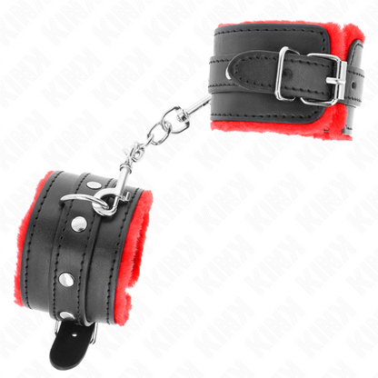KINK - PRÉMIOVÉ ZÁPĚSTNÍ PÁSY S KOŽEŠINOVOU PODŠÍVKOU, ČERVENÉ S ČERNÝM PÁSKEM, NASTAVITELNÉ 17-29 CM X 6 CM